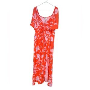 Ava &‎ Viv Orange & Pink Floral Maxi Dress with Front Slit on Left size 2X